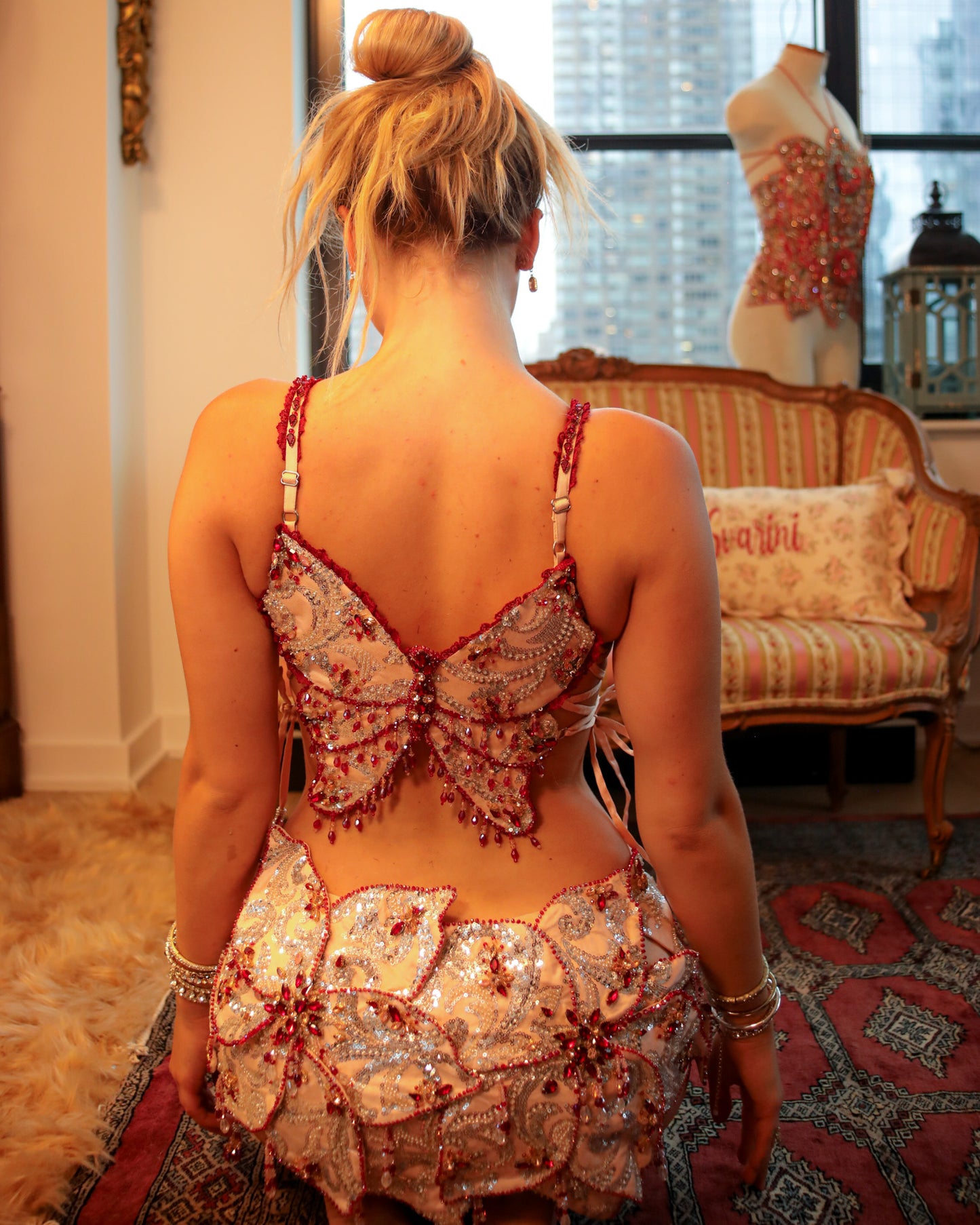 Crystal Lotus Sequin Beaded Shorts