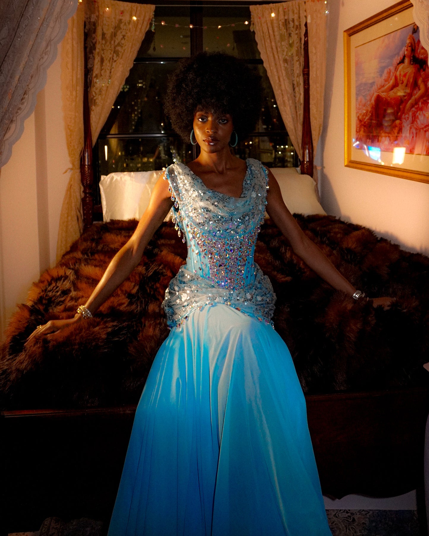 Cinderella Crystal Blue Corset Maxi Dress