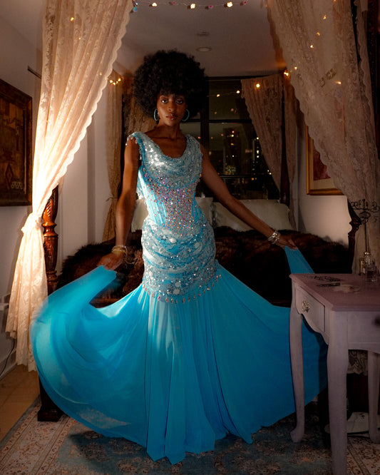 Cinderella Crystal Blue Corset Maxi Dress