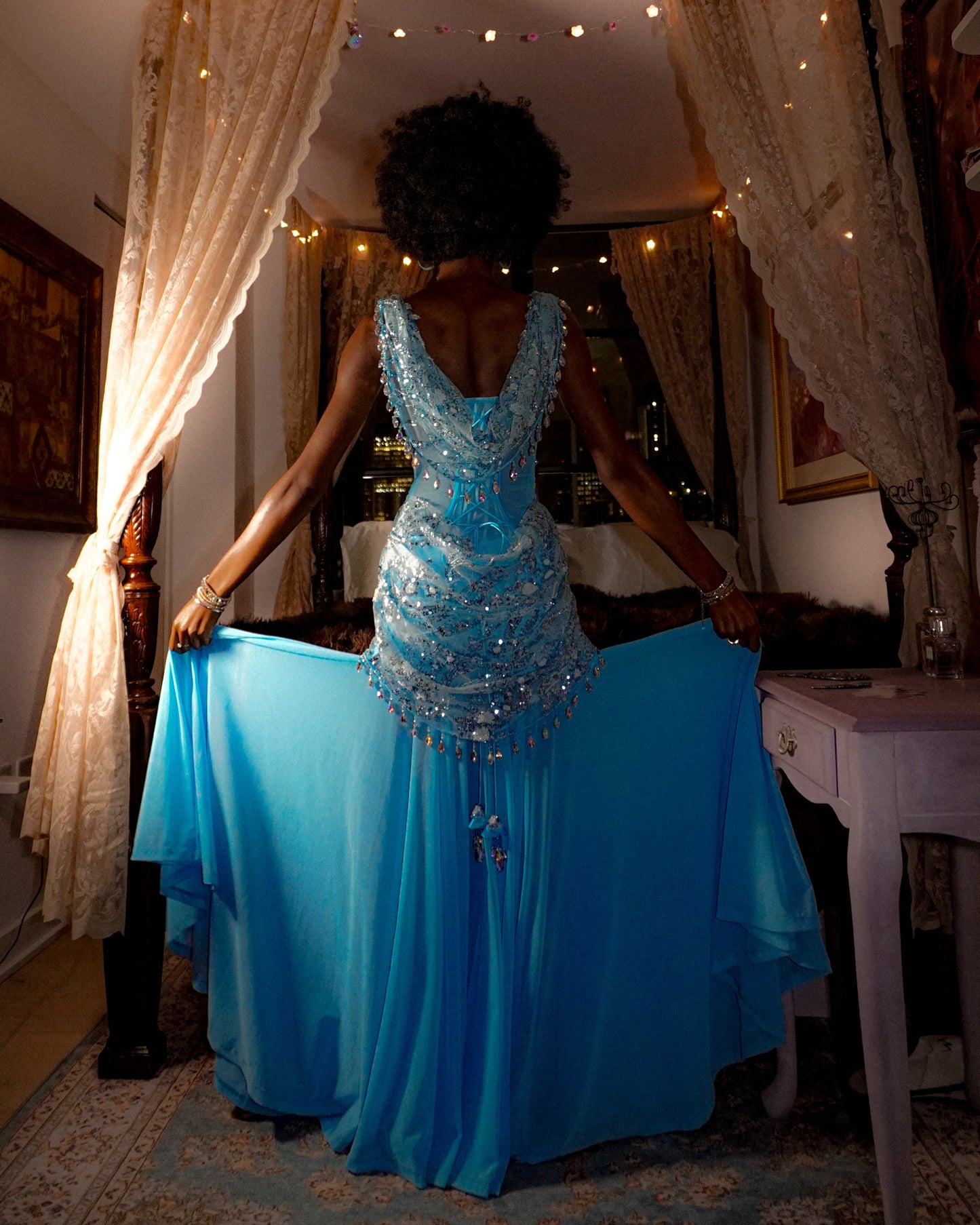 Cinderella Crystal Blue Corset Maxi Dress