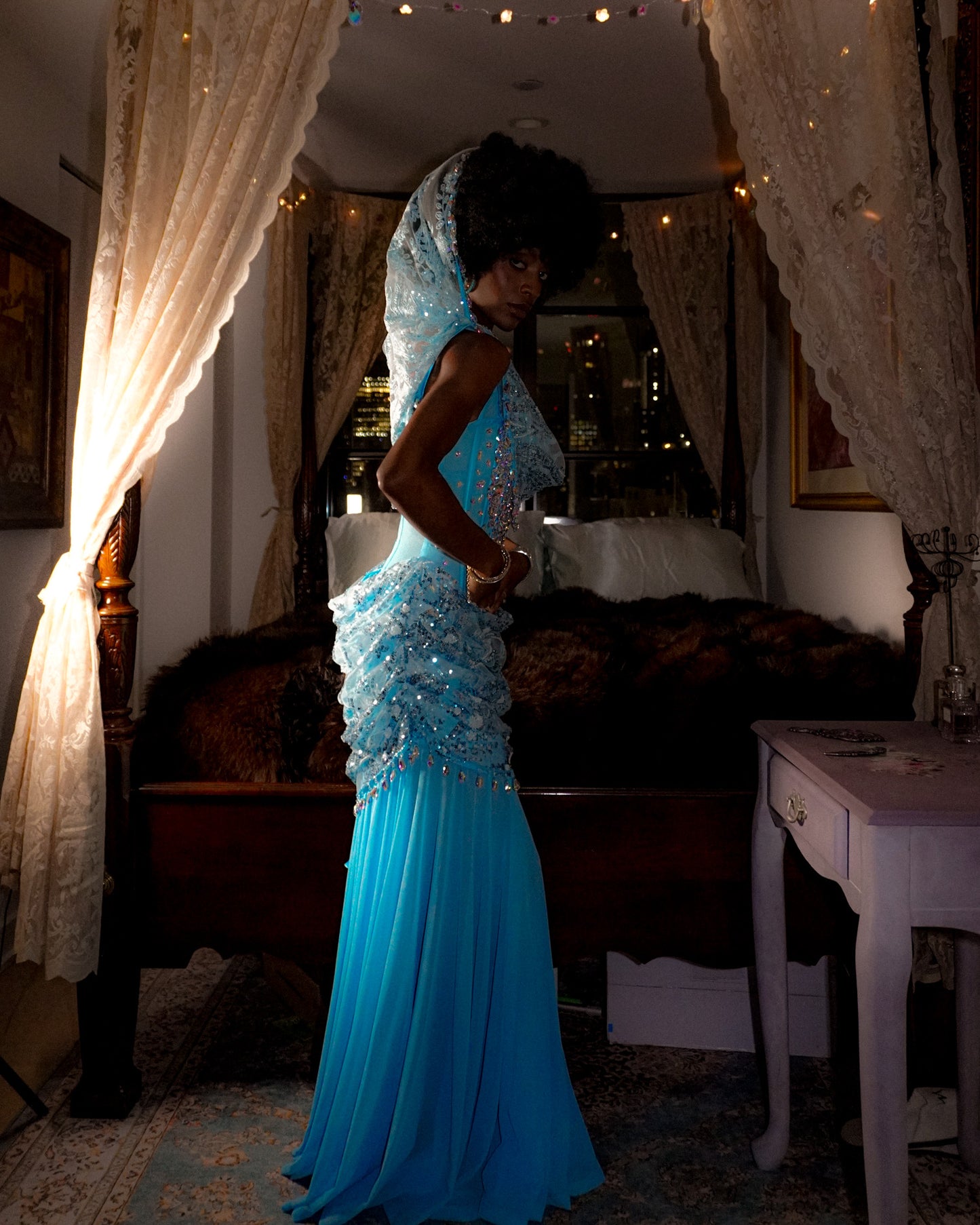Cinderella Crystal Blue Corset Maxi Dress