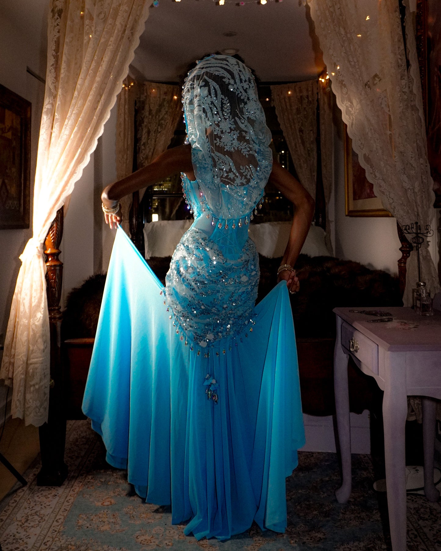 Cinderella Crystal Blue Corset Maxi Dress