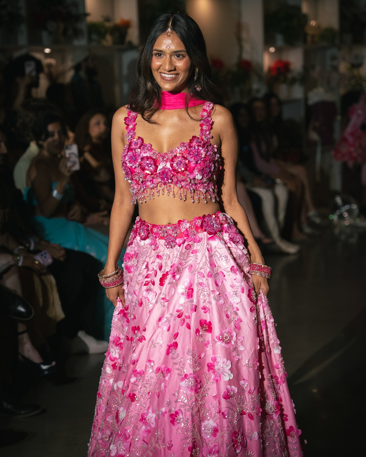 Pink Ombré Floral Bridal Lehenga