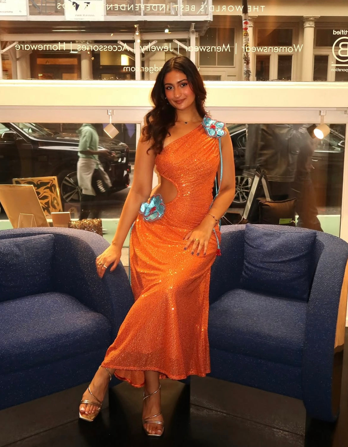 ORANGE HIBISCUS SAREE DRESS