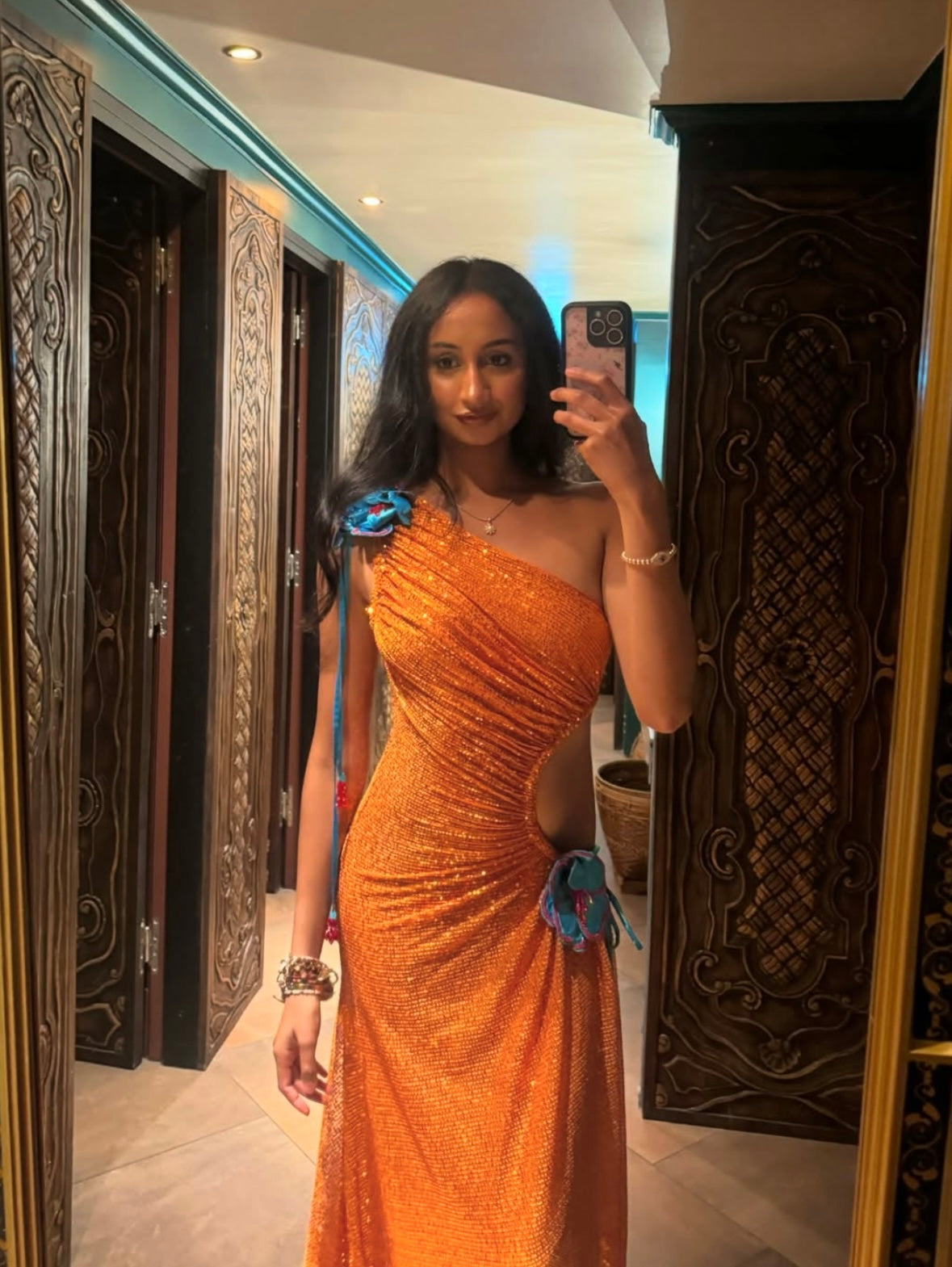 ORANGE HIBISCUS SAREE DRESS