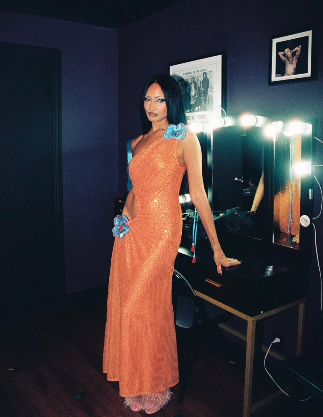 ORANGE HIBISCUS SAREE DRESS