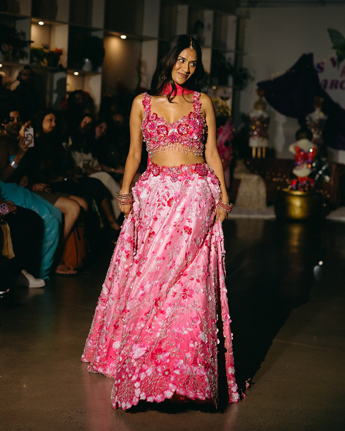 Pink Ombré Floral Bridal Lehenga