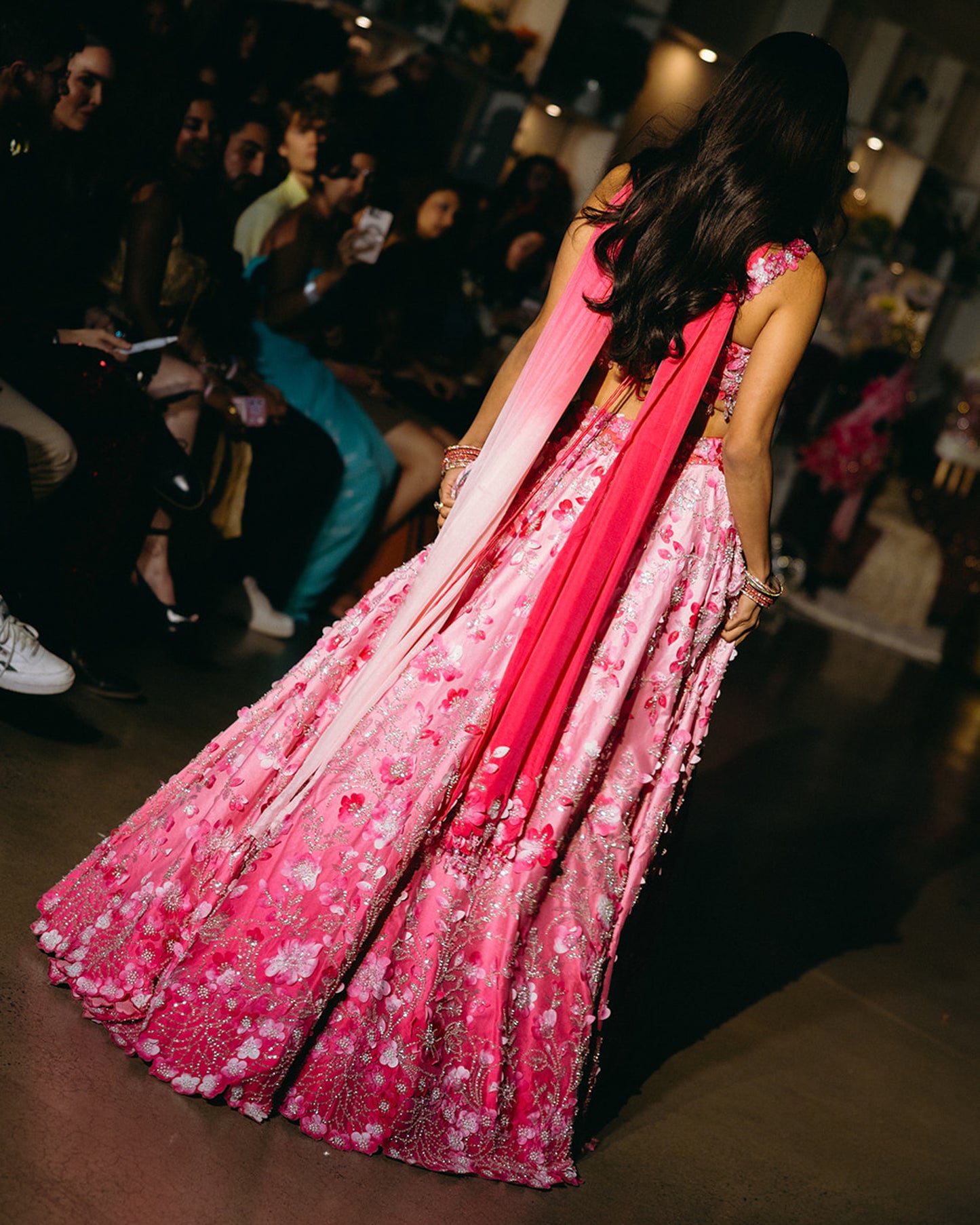 Pink Ombré Floral Bridal Lehenga