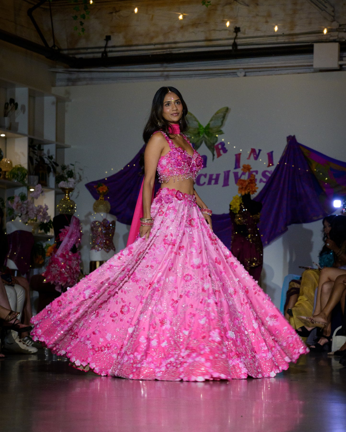 Pink Ombré Floral Bridal Lehenga