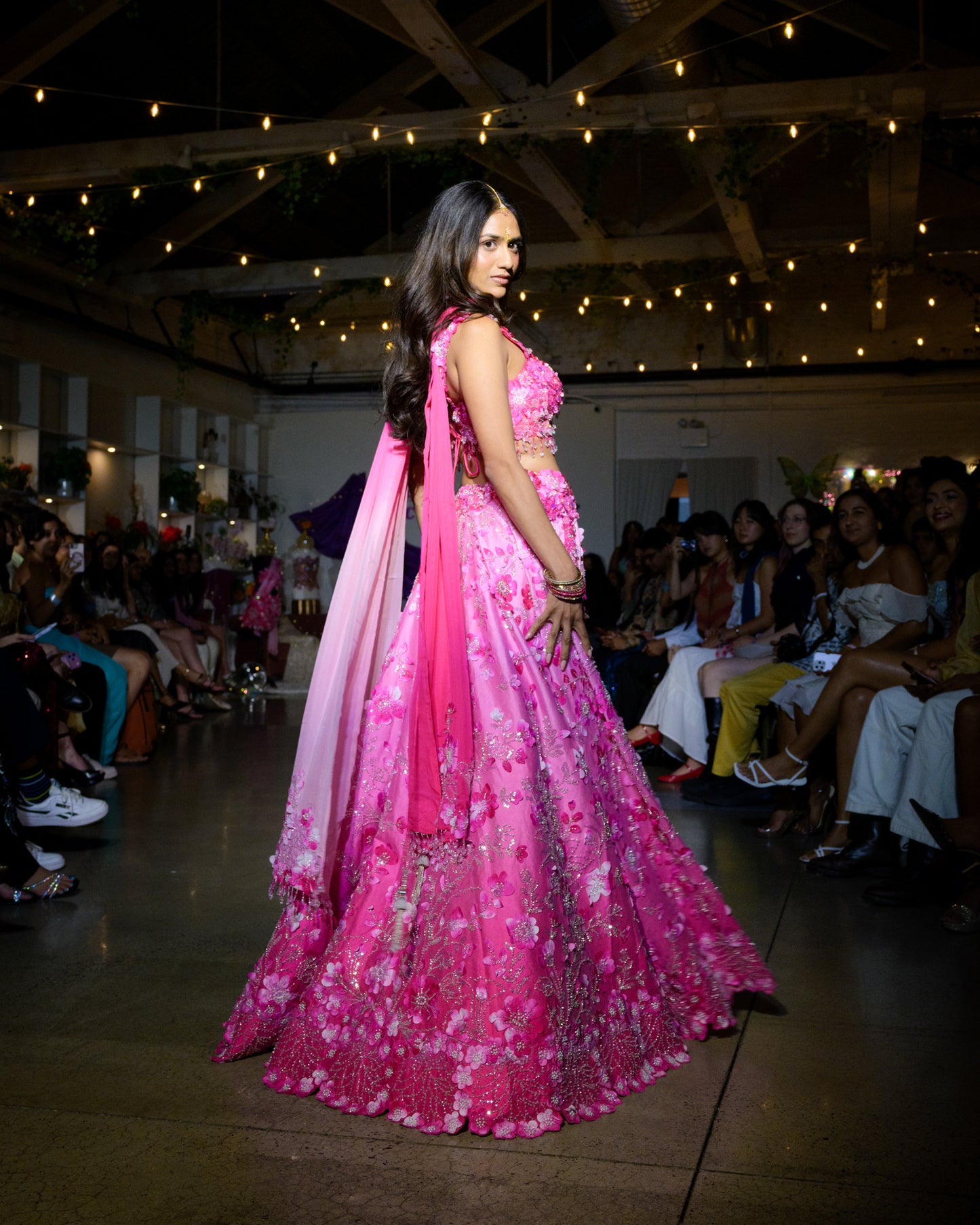 Pink Ombré Floral Bridal Lehenga