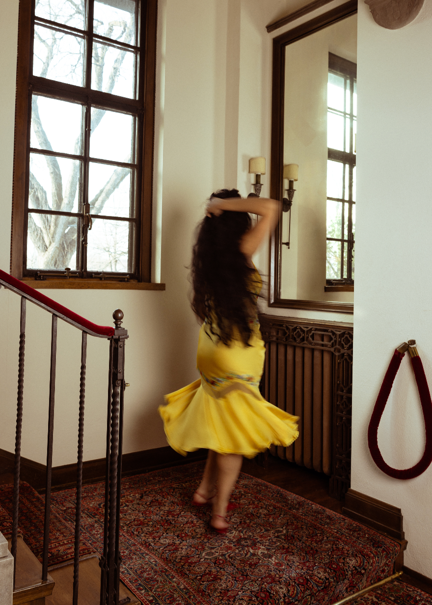 Embroidered Yellow Midi Dress