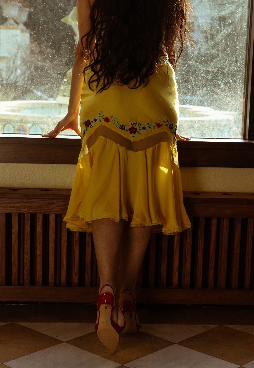 Embroidered Yellow Midi Dress